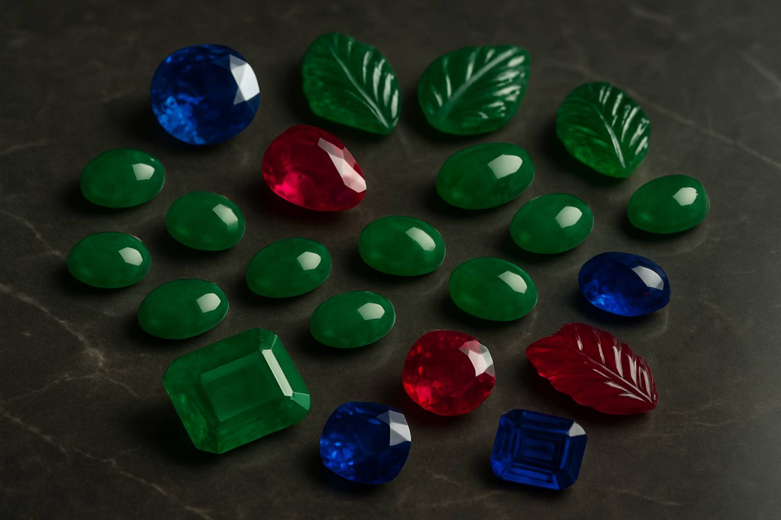 a vibrant assortment of gemstones from the Tutti Frutti collection on a polished surface