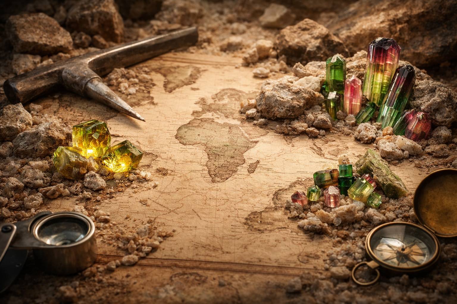 An overview of the locations where sphene and tourmaline are mined.