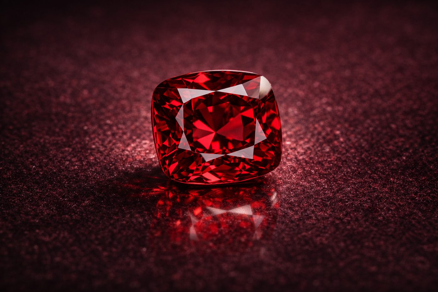 Close-up of a vibrant red spinel gemstone.