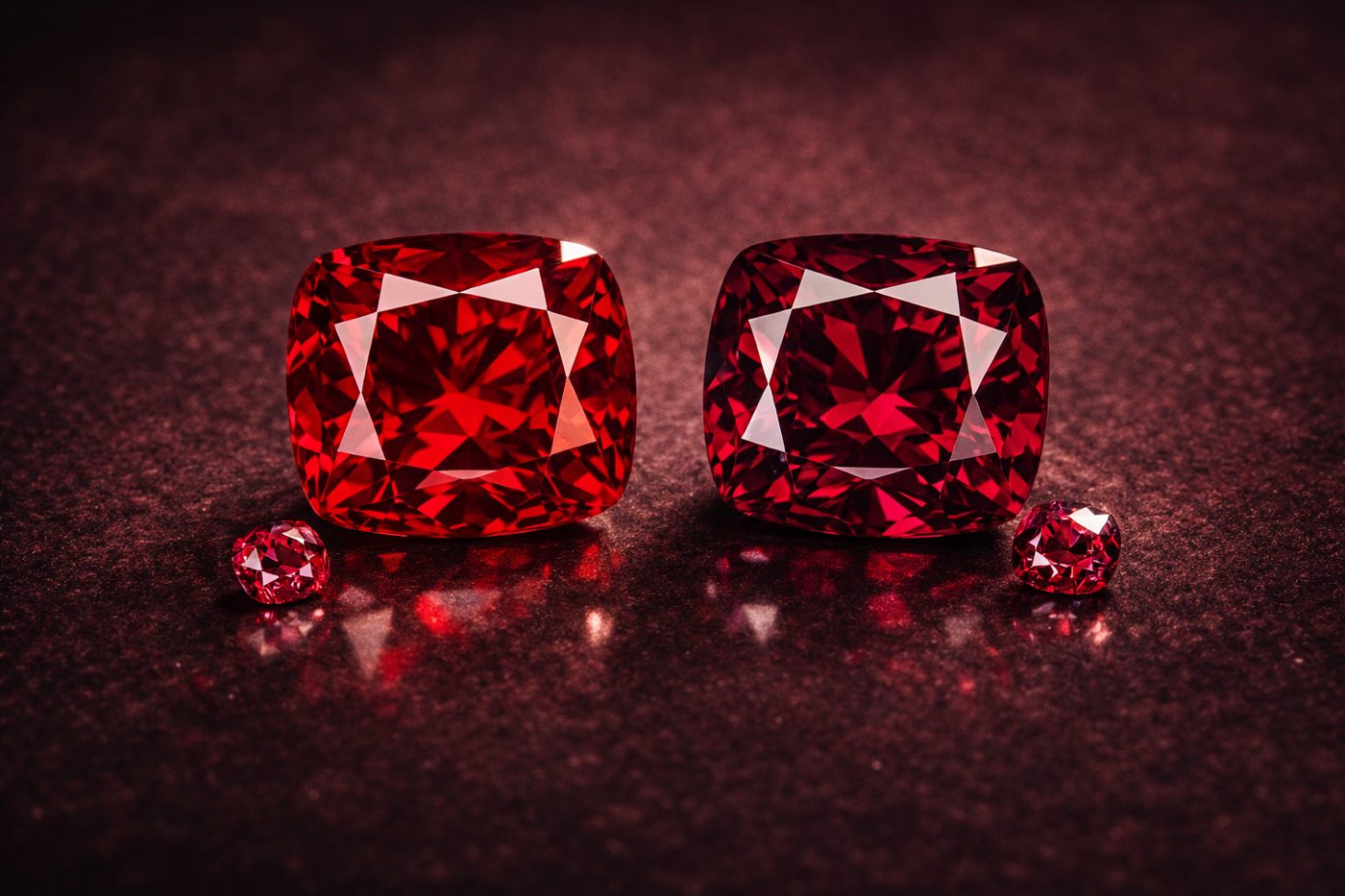 Comparison image of ruby and spinel side by side.