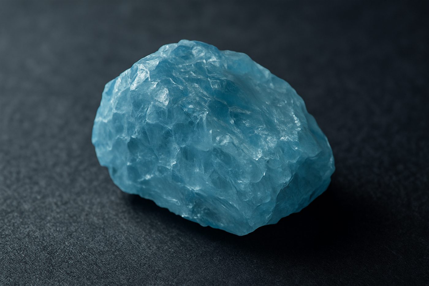 a close-up of a raw aquamarine crystal, highlighting its blue hues