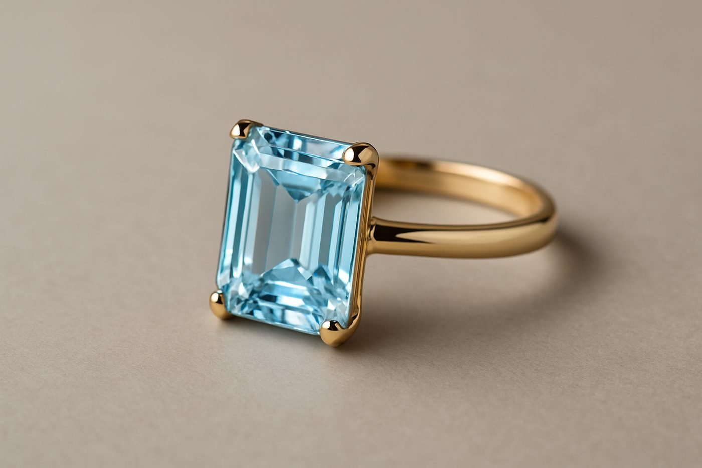 a beautifully crafted aquamarine ring on a neutral background