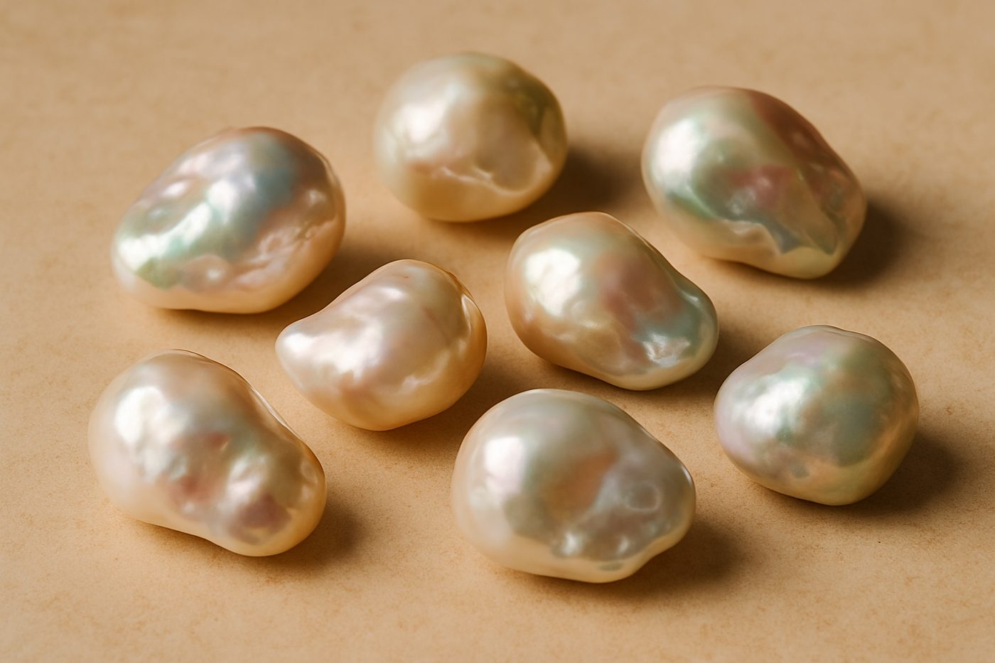 close-up of a selection of baroque pearls showcasing their unique textures and colors