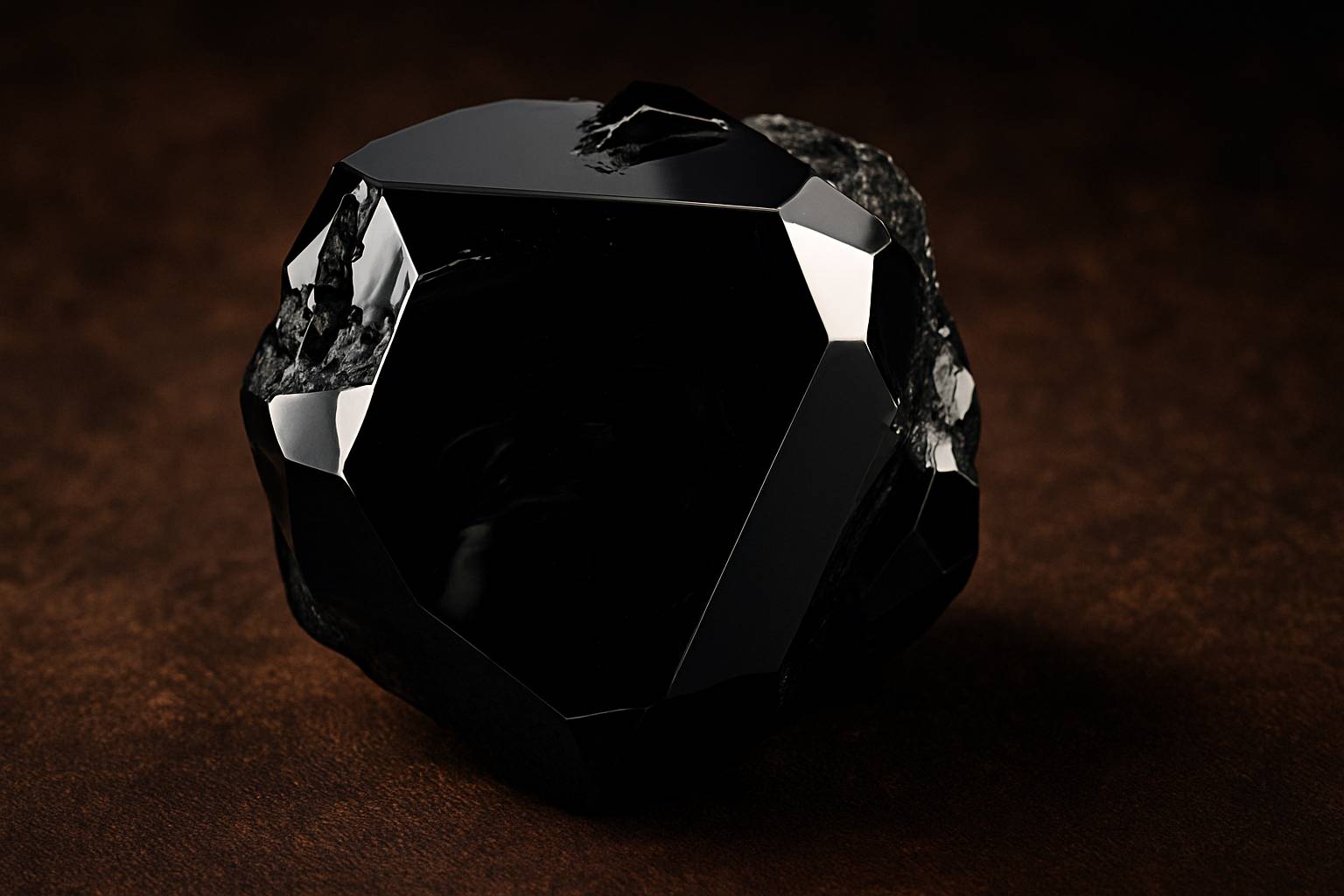 a close-up of a black spinel crystal showcasing its brilliant luster and depth
