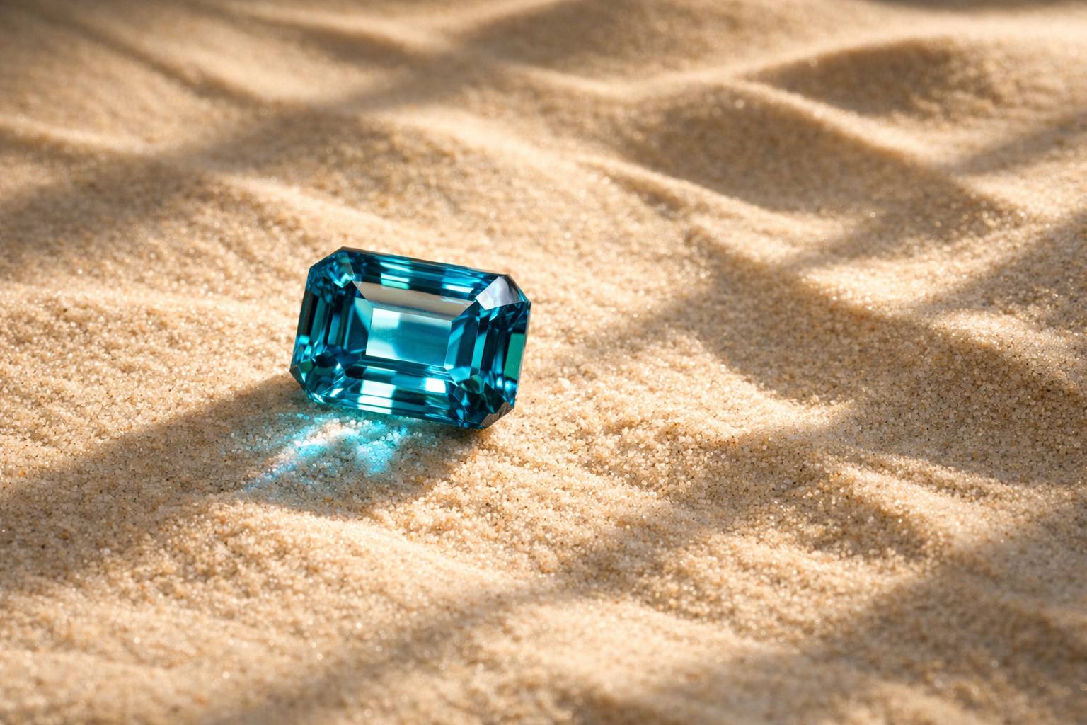 a high-quality blue tourmaline under a light source to illustrate its clarity and brilliance