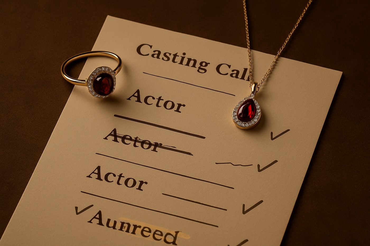 a close-up of a casting call sheet with highlighted actor names and notes