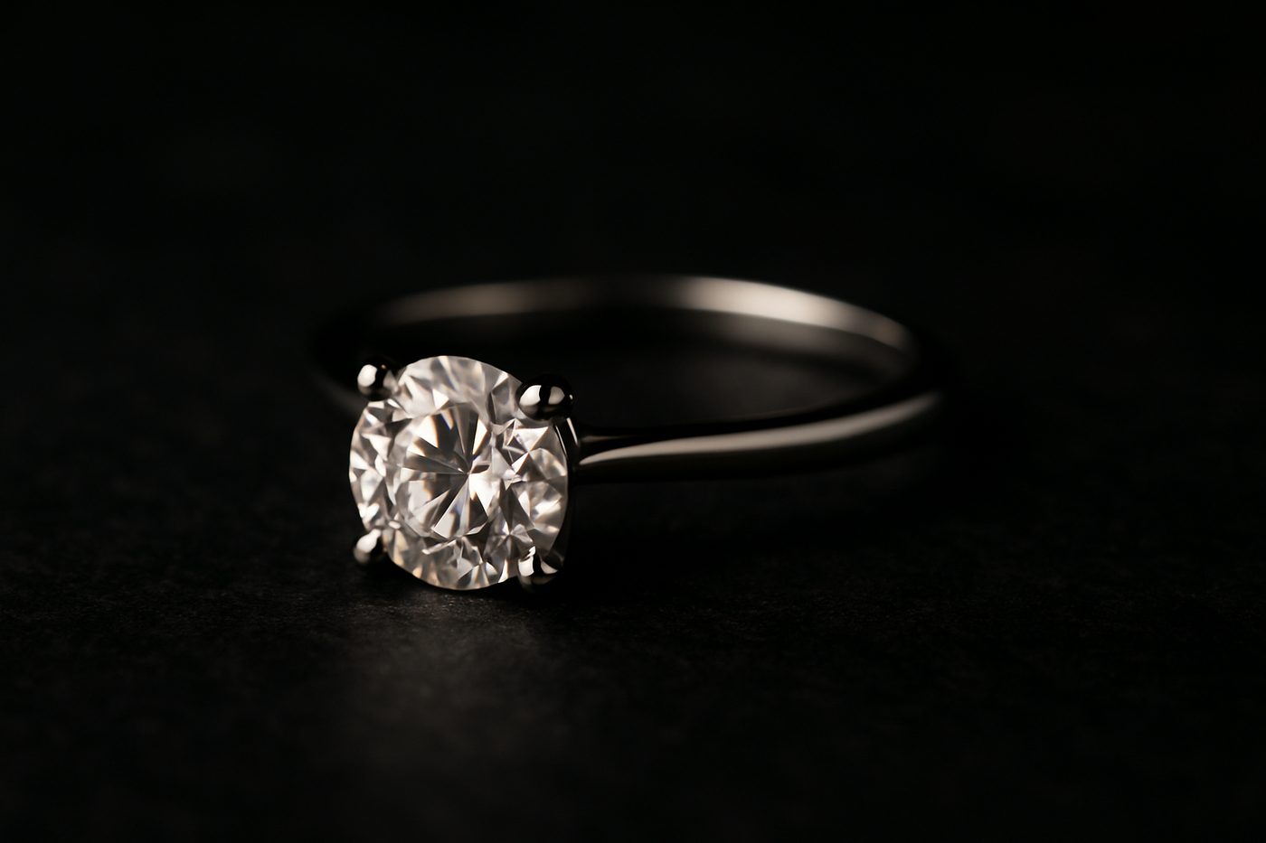 a classic solitaire engagement ring set against a dark, elegant surface