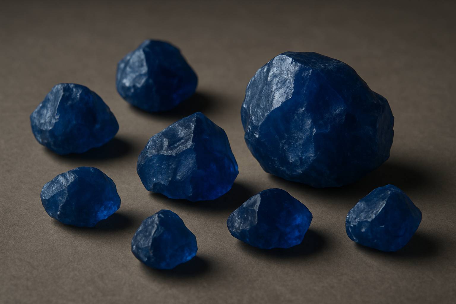 a collection of raw ceylon sapphires on a neutral background, showcasing their natural beauty