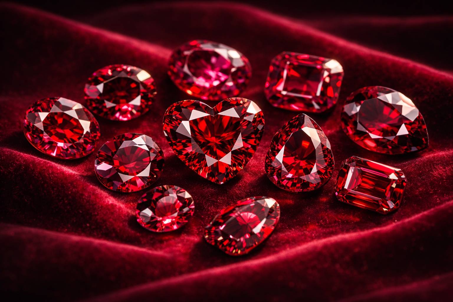 A range of rubies showcasing different colors and hues