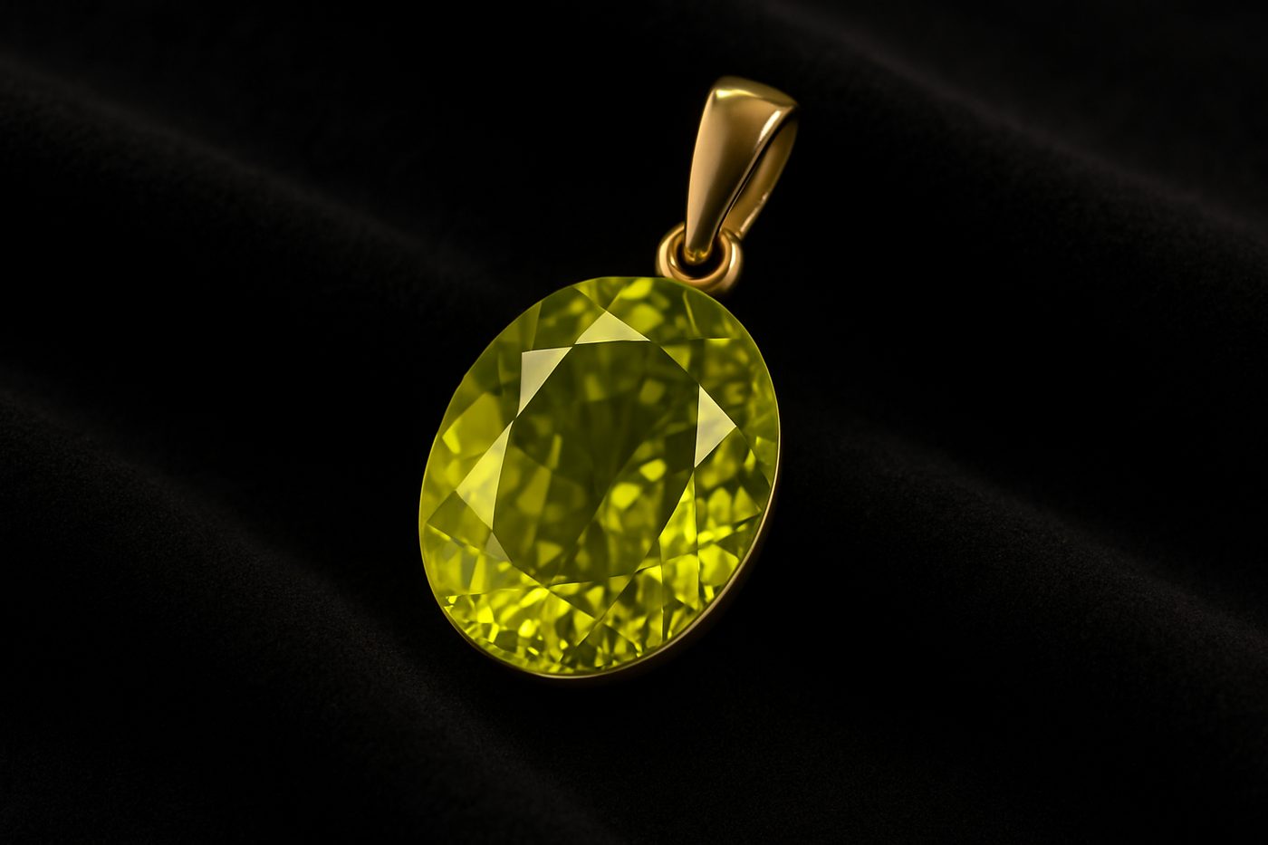 a clean chrysoberyl pendant resting on a soft cloth, highlighting its clarity and brilliance