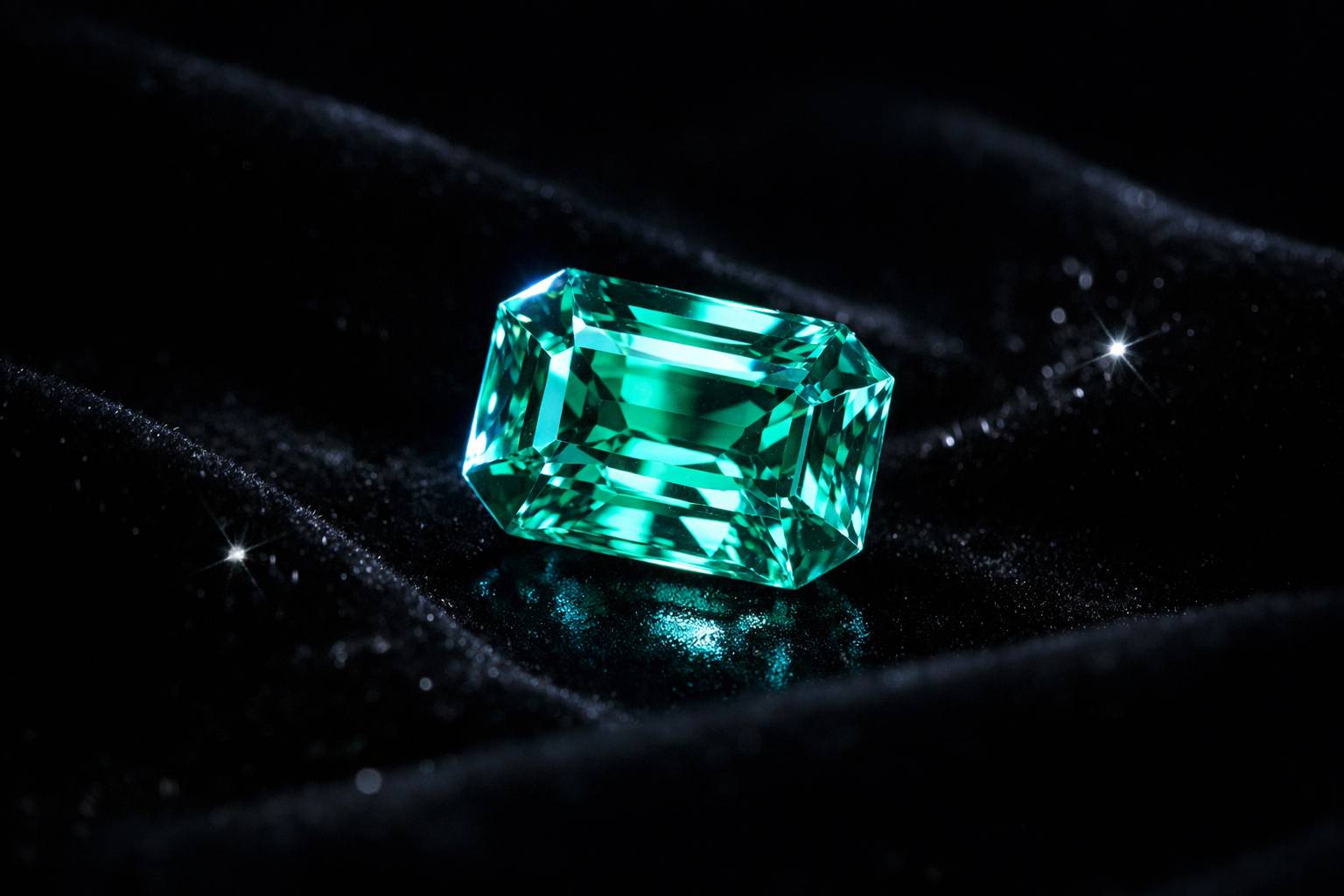 a close-up of a well-cut cuprian tourmaline gemstone, highlighting its clarity and color