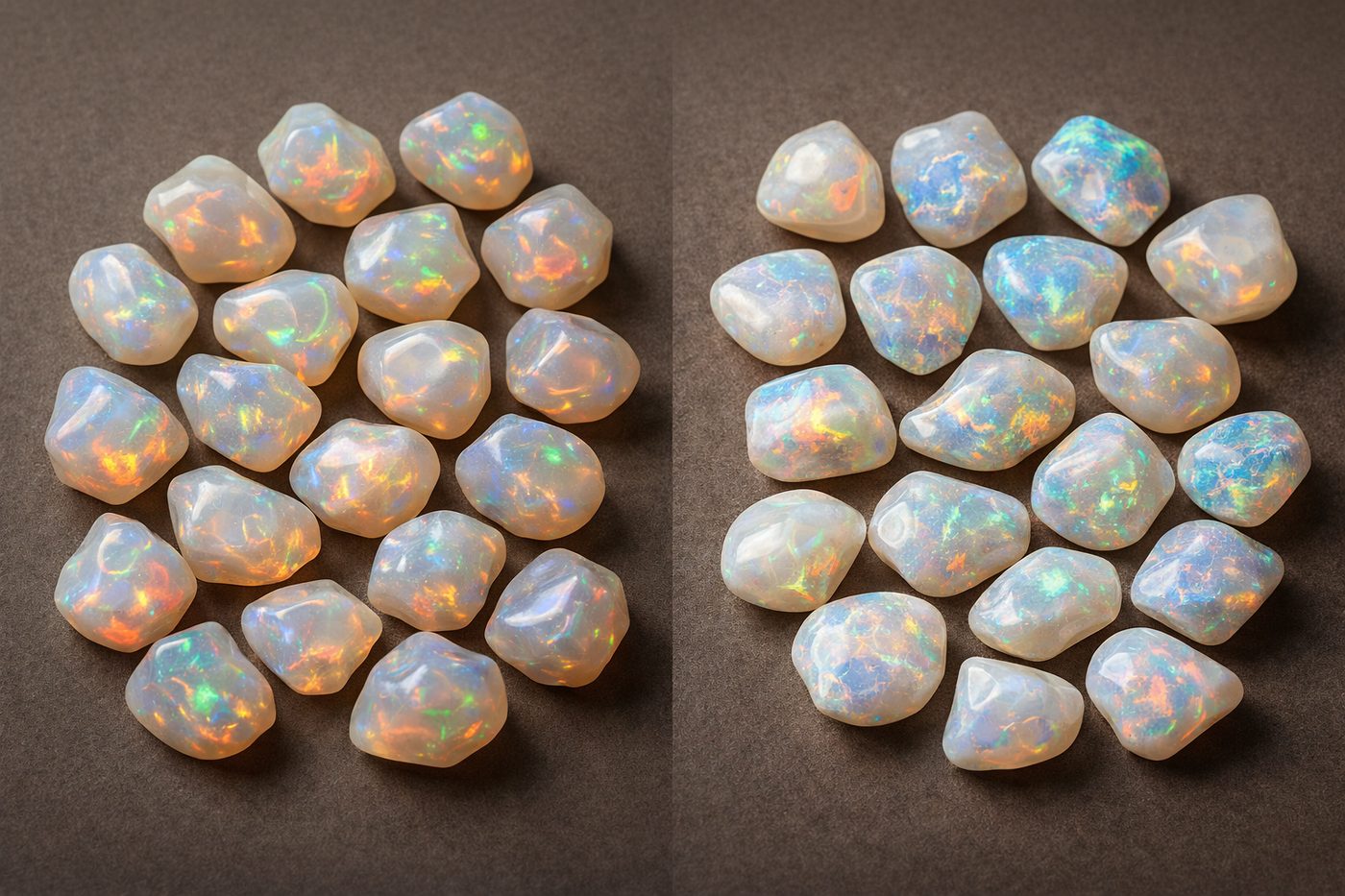 Comparison of Ethiopian Opal and Australian Opal side by side