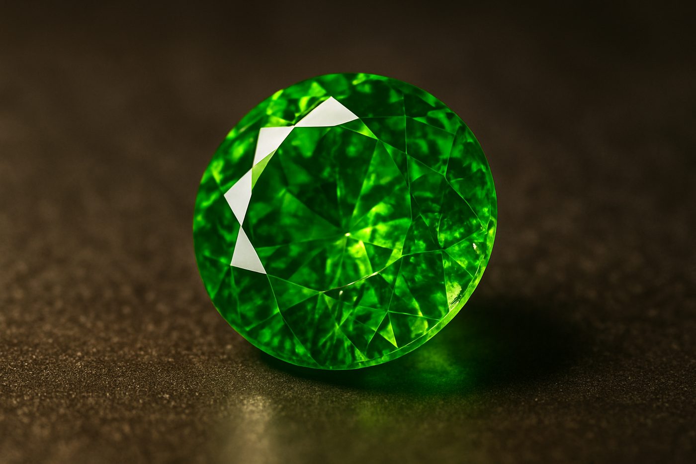 a vivid green demantoid garnet glistening under soft light, highlighting its brilliance