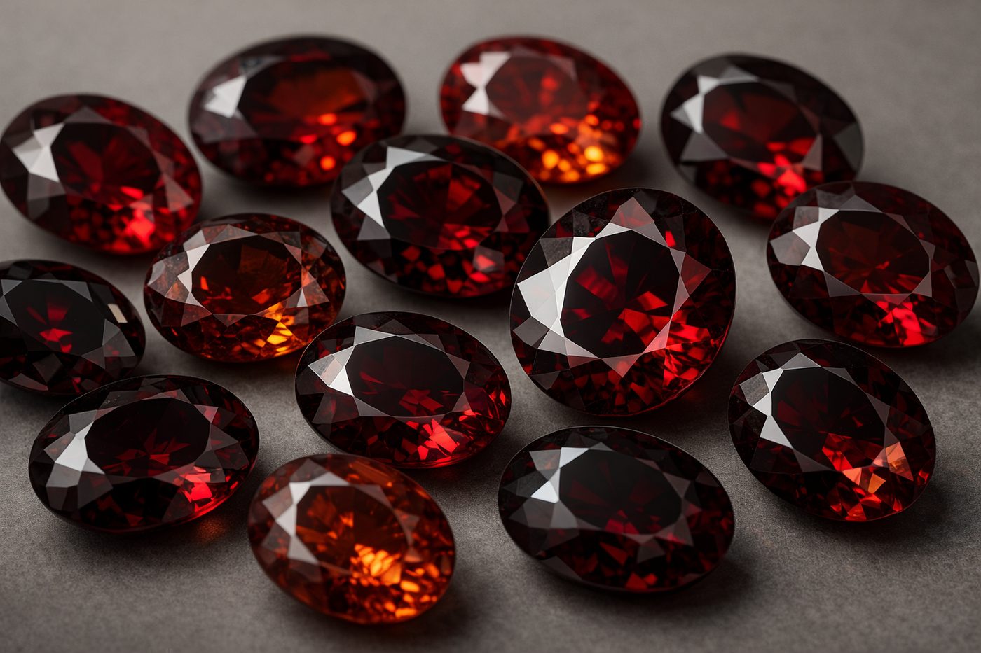 Close-up of garnets from different global sources