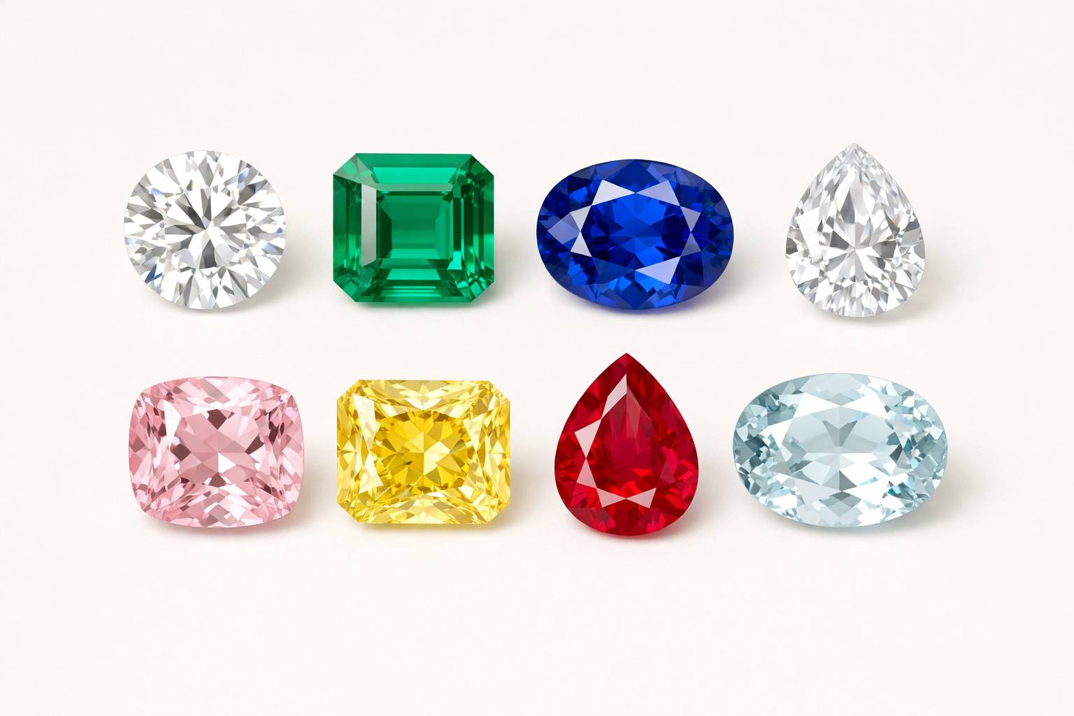 Comparison of different gemstones showcasing clarity and cut