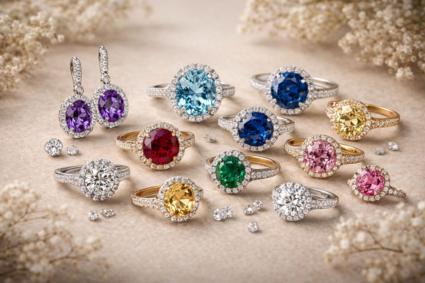 Close-up of gemstones showcasing their vibrant colors and textures
