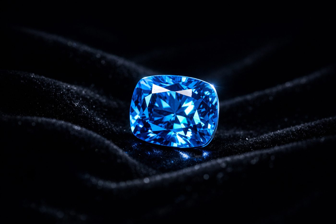 a close-up of a vibrant blue zircon showcasing its rich cornflower blue color