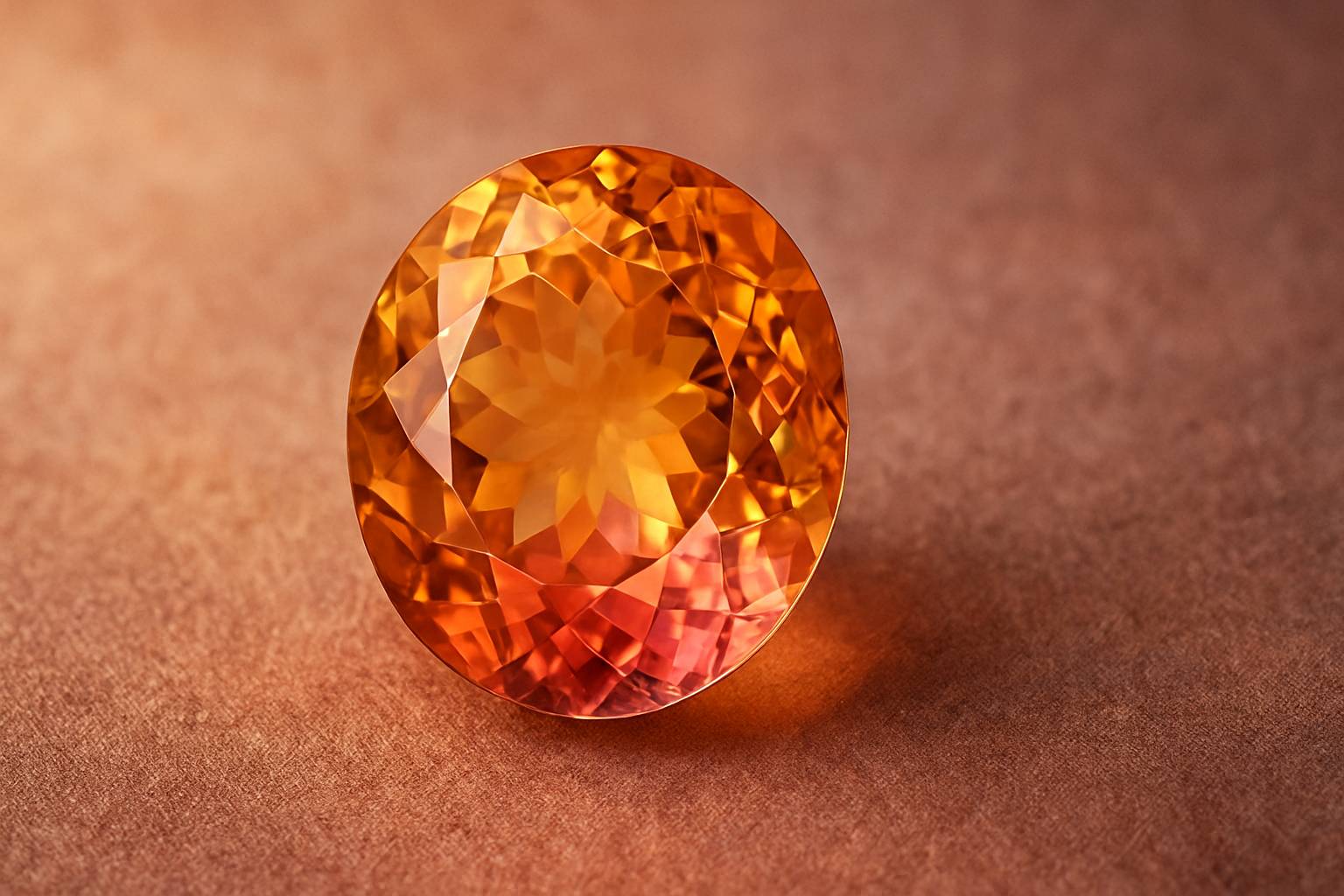 a close-up of an imperial topaz stone showcasing its vibrant orange and pink hues