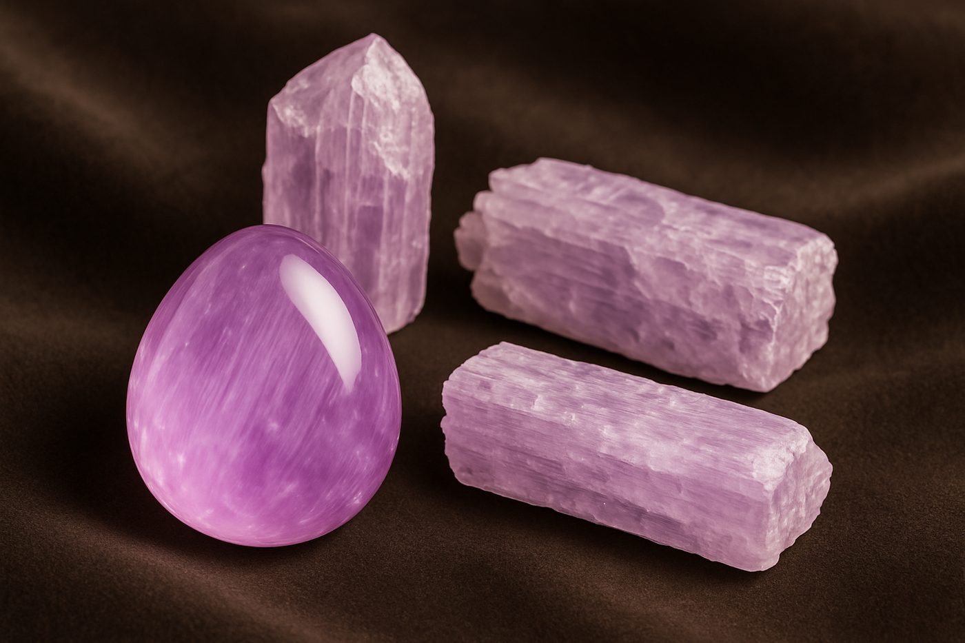a serene arrangement of kunzite stones with crystals, reflecting tranquility and emotional healing