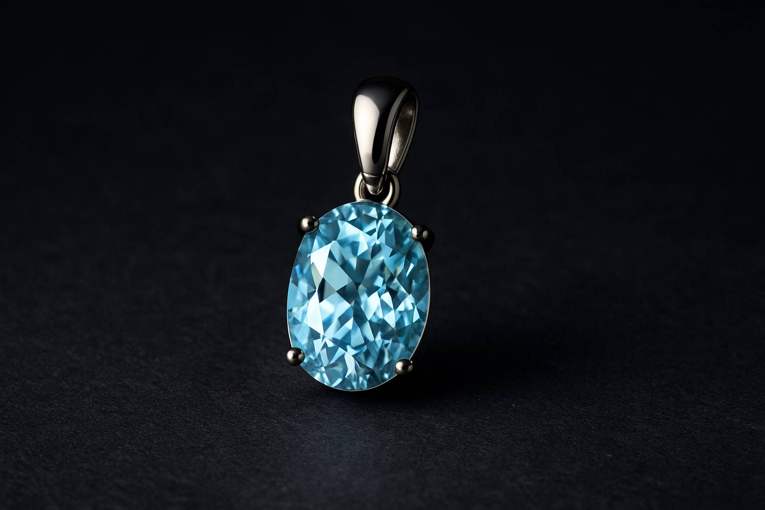an elegant aquamarine pendant displayed on a simple surface, emphasizing its exquisite cut and setting