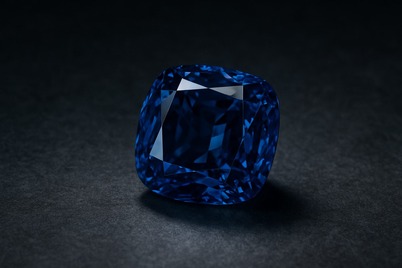 a deep blue diamond glimmering under soft lighting, showcasing its color