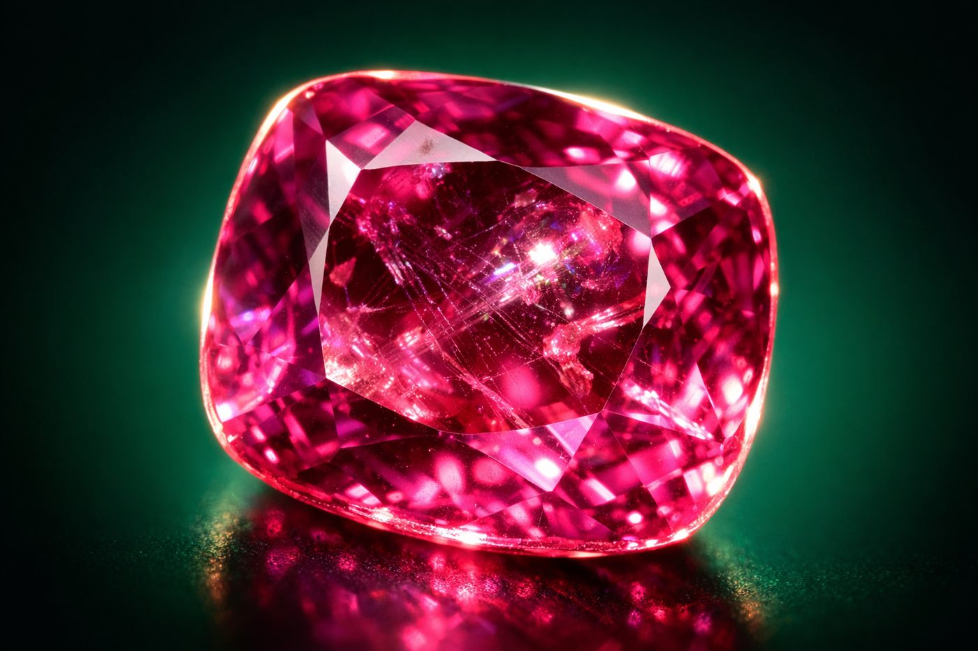 close-up of a high-clarity pink spinel showing internal characteristics under magnification