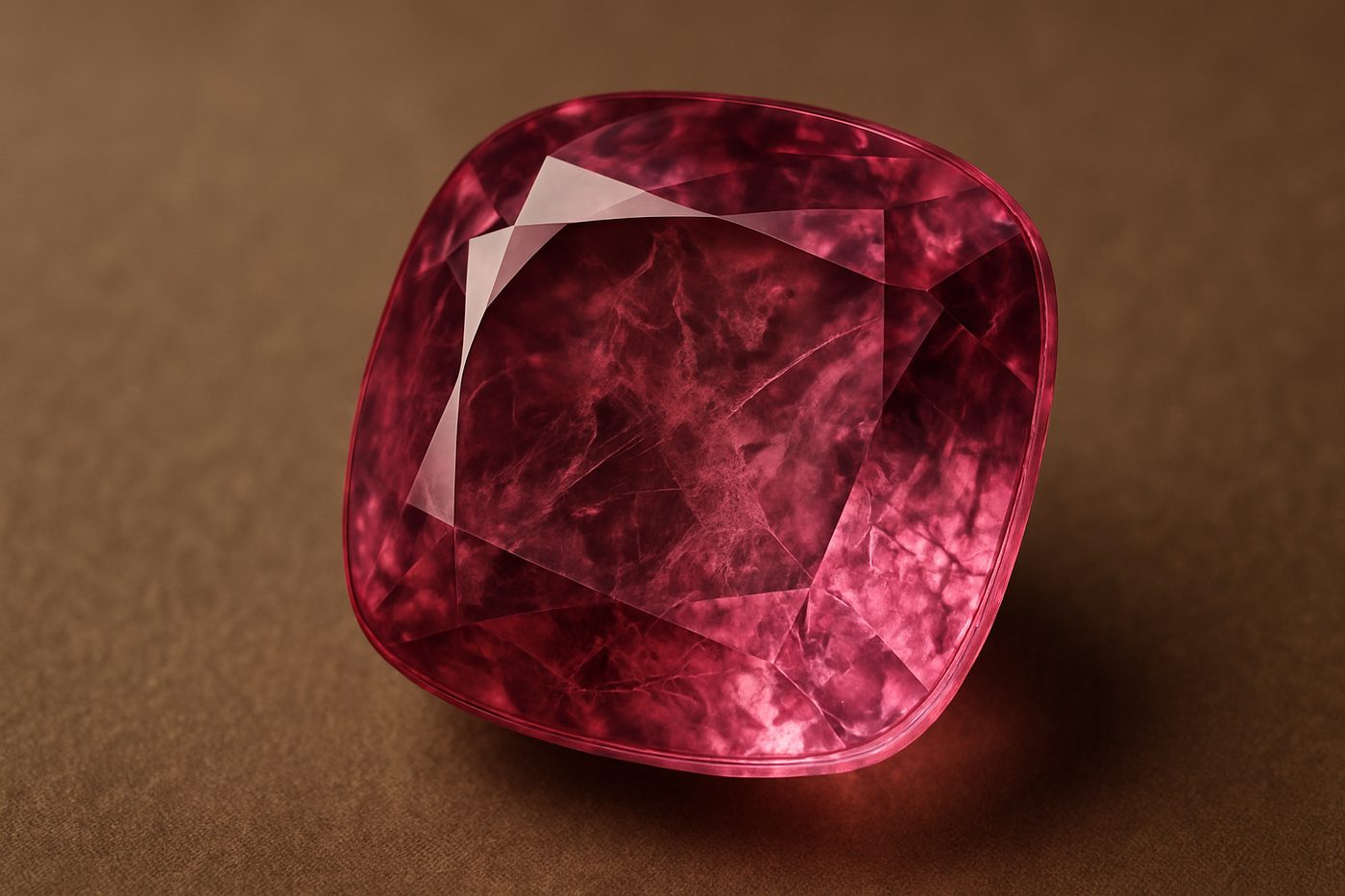 a detailed view of a pink tourmaline under magnification to highlight its clarity and inclusions