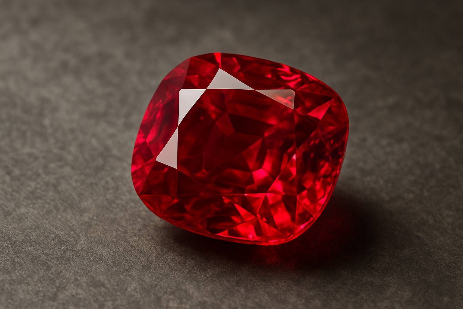 a close-up of a high-quality ruby displaying its vibrant red color and clarity