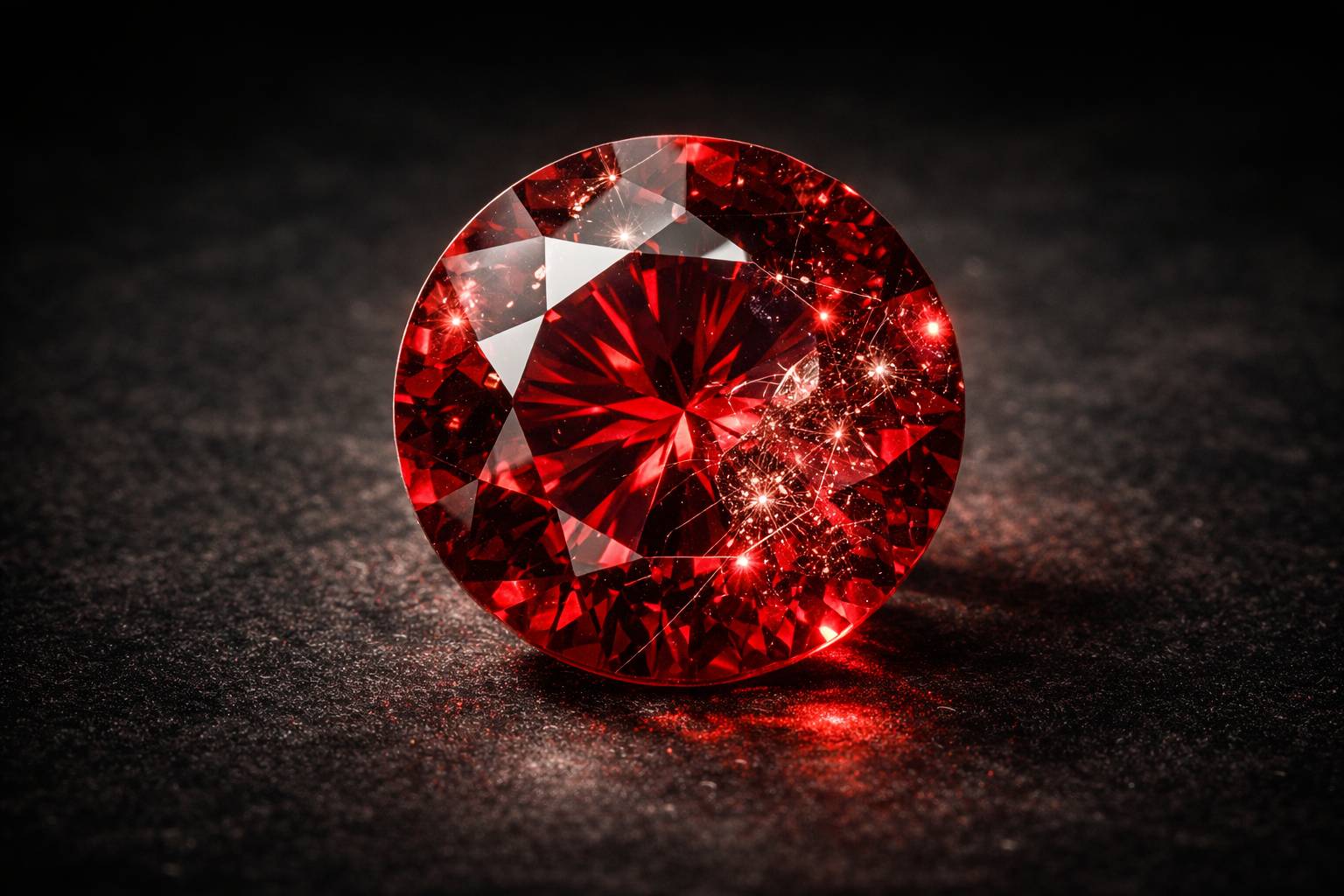 A magnified view of a ruby showing inclusions and clarity