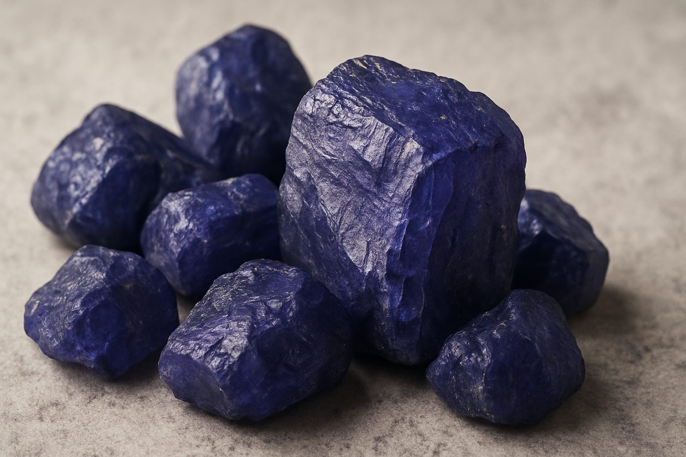 a close-up of rough tanzanite stones in their natural form, showcasing their unique textures