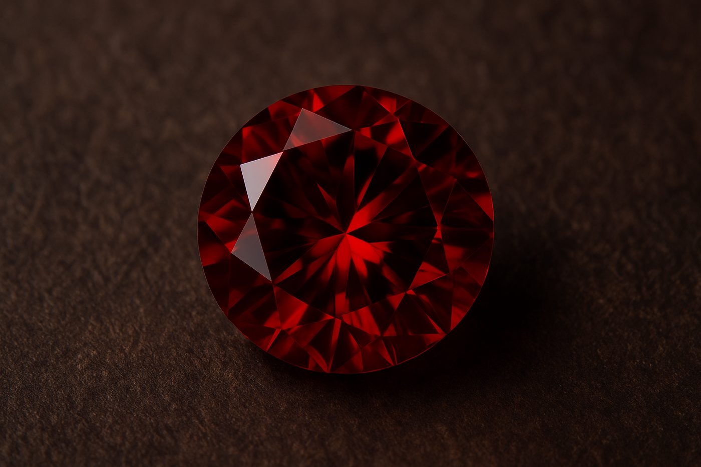 a detailed view of a faceted thai ruby showcasing its color and clarity, top-down perspective