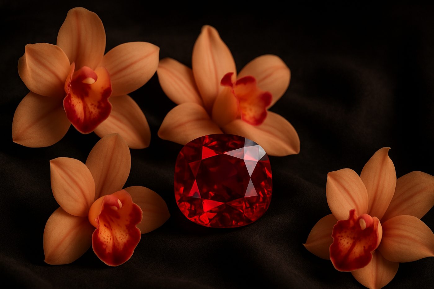 a bustling gemstone market scene with colorful displays and traders in action