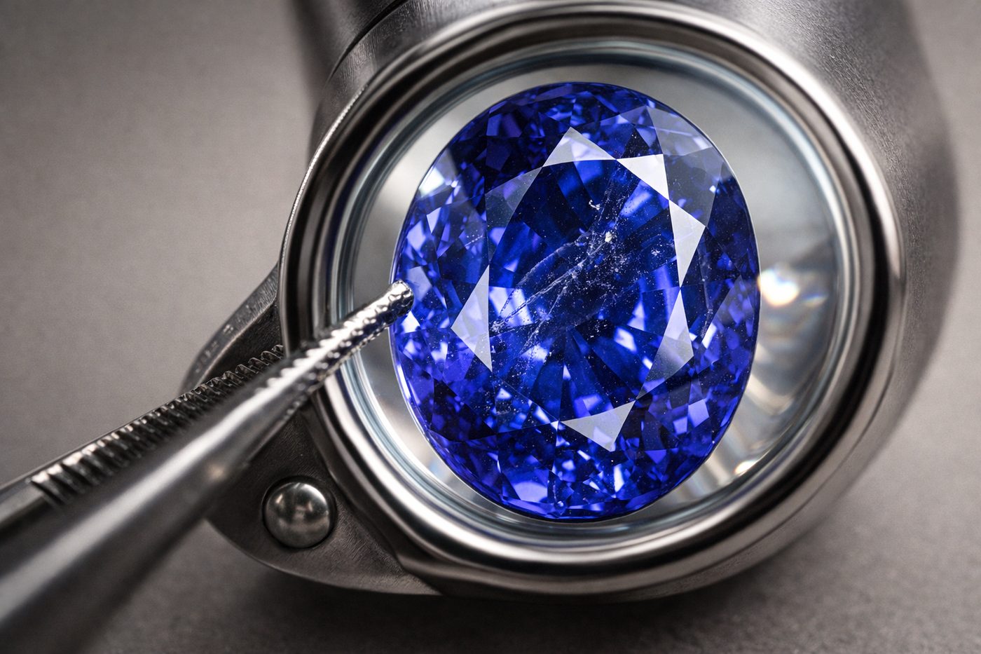 Image of Tanzanite under magnification to show clarity and inclusions.