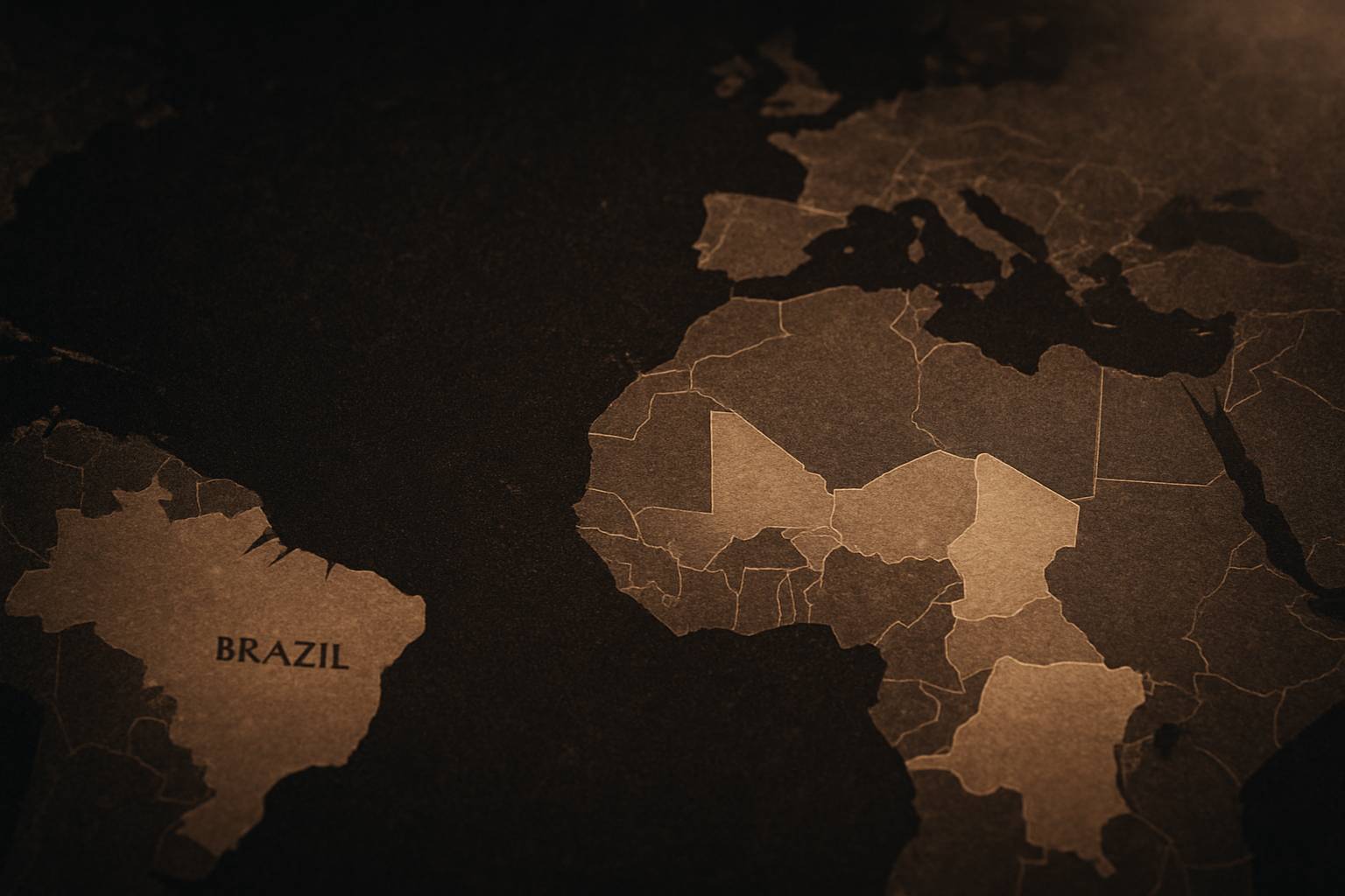 a map highlighting Brazil and African countries known for paraiba tourmaline deposits