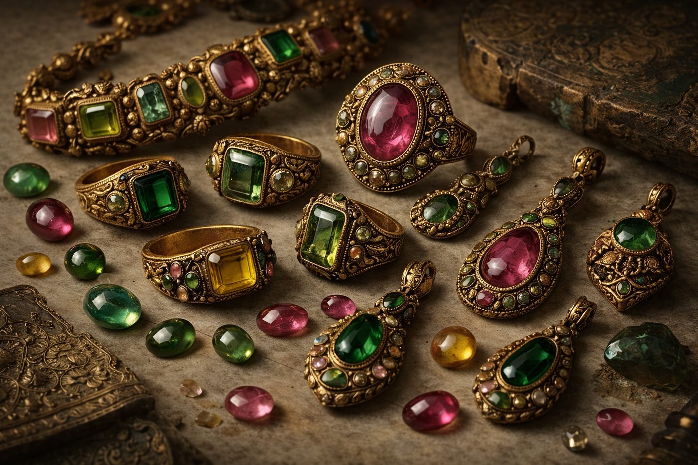 Historical artifacts featuring tourmaline in ancient jewelry