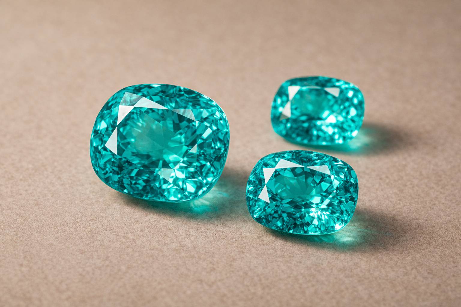 Close-up of Brazilian Paraiba tourmaline stones showcasing vivid colors