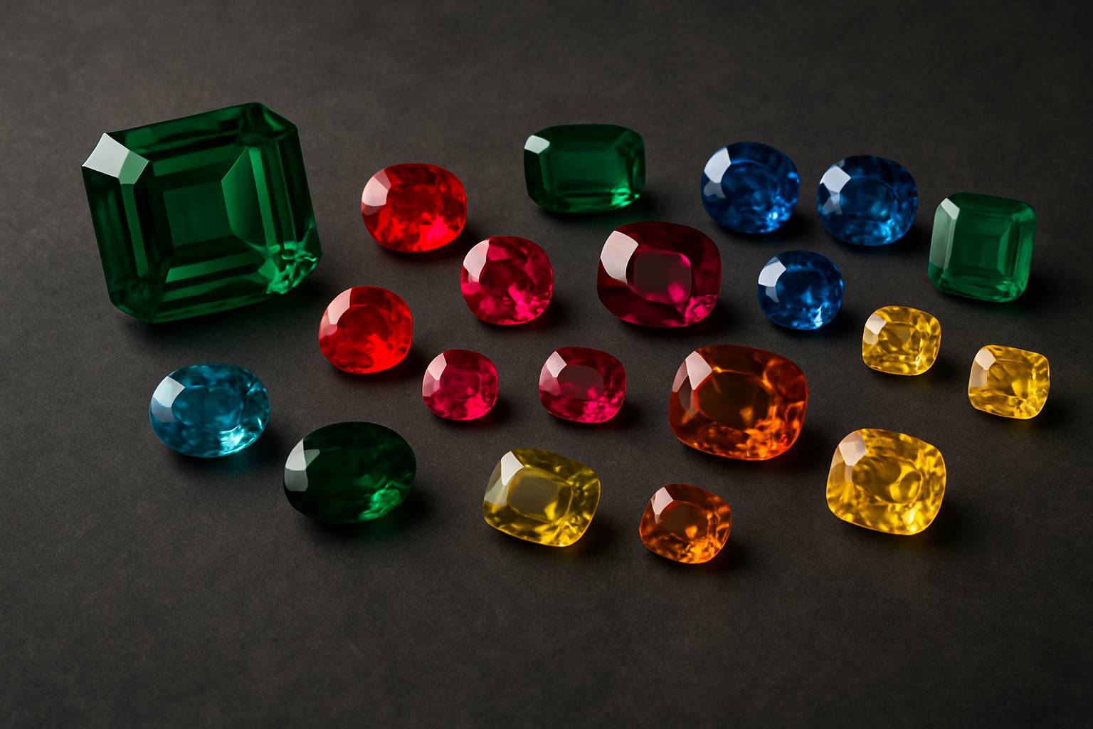 a visually appealing arrangement of colored gemstones representing current market trends