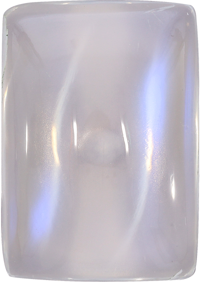 Cushion cut blue moonstone, 20.3 by 14.4 mm, shown at actual size