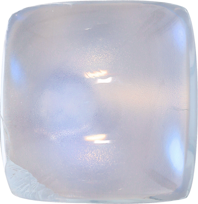Cushion cut blue moonstone, 13.2 by 12.9 mm, shown at actual size