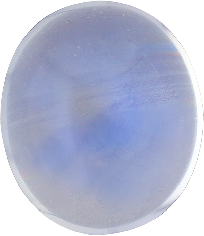 Oval cut blue moonstone, 10.76 by 9.3 mm, shown at actual size