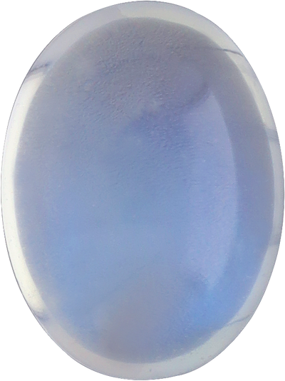 Oval cut blue moonstone, 9.57 by 7.2 mm, shown at actual size