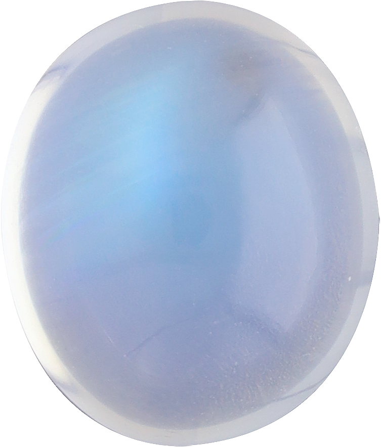 Oval cut blue moonstone, 10.38 by 8.79 mm, shown at actual size