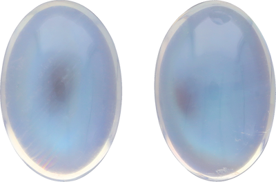 Oval cut blue moonstone, 13.39 by 8.96 mm, shown at actual size