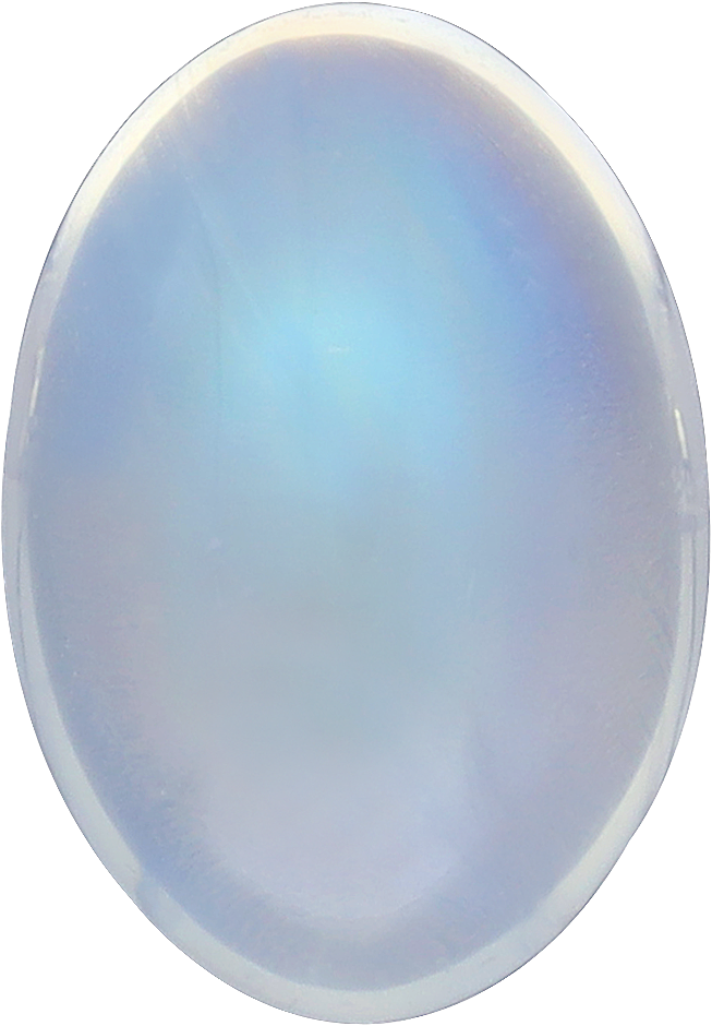 Oval cut blue moonstone, 10.97 by 7.64 mm, shown at actual size