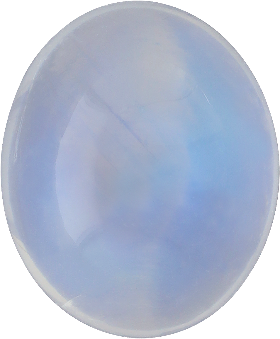 Oval cut blue moonstone, 13.43 by 11.06 mm, shown at actual size