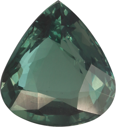 Pear cut alexandrite, 8.86 by 8.15 mm, shown at actual size