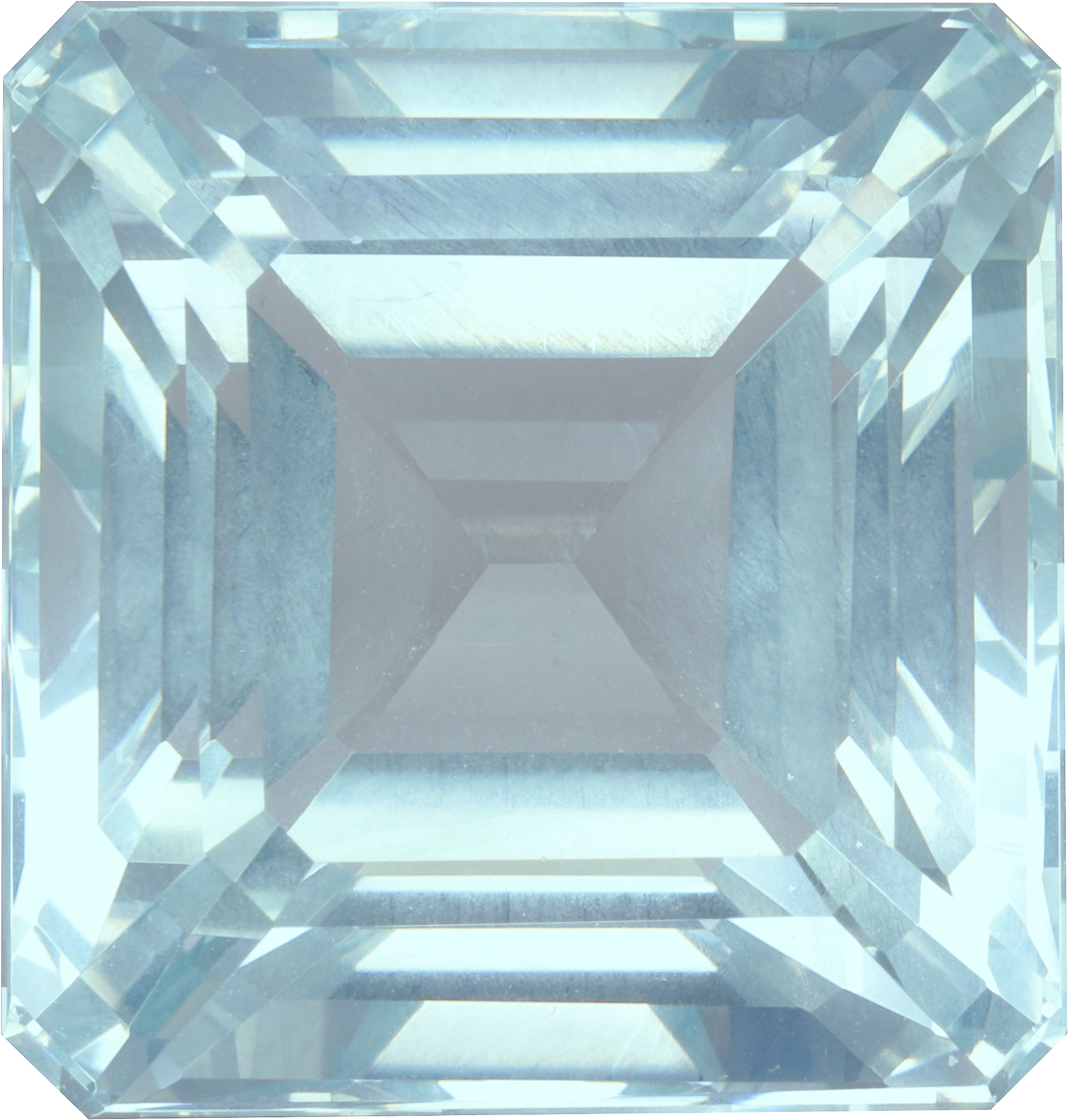 Square cut aquamarine, 17.58 by 17.55 mm, shown at actual size