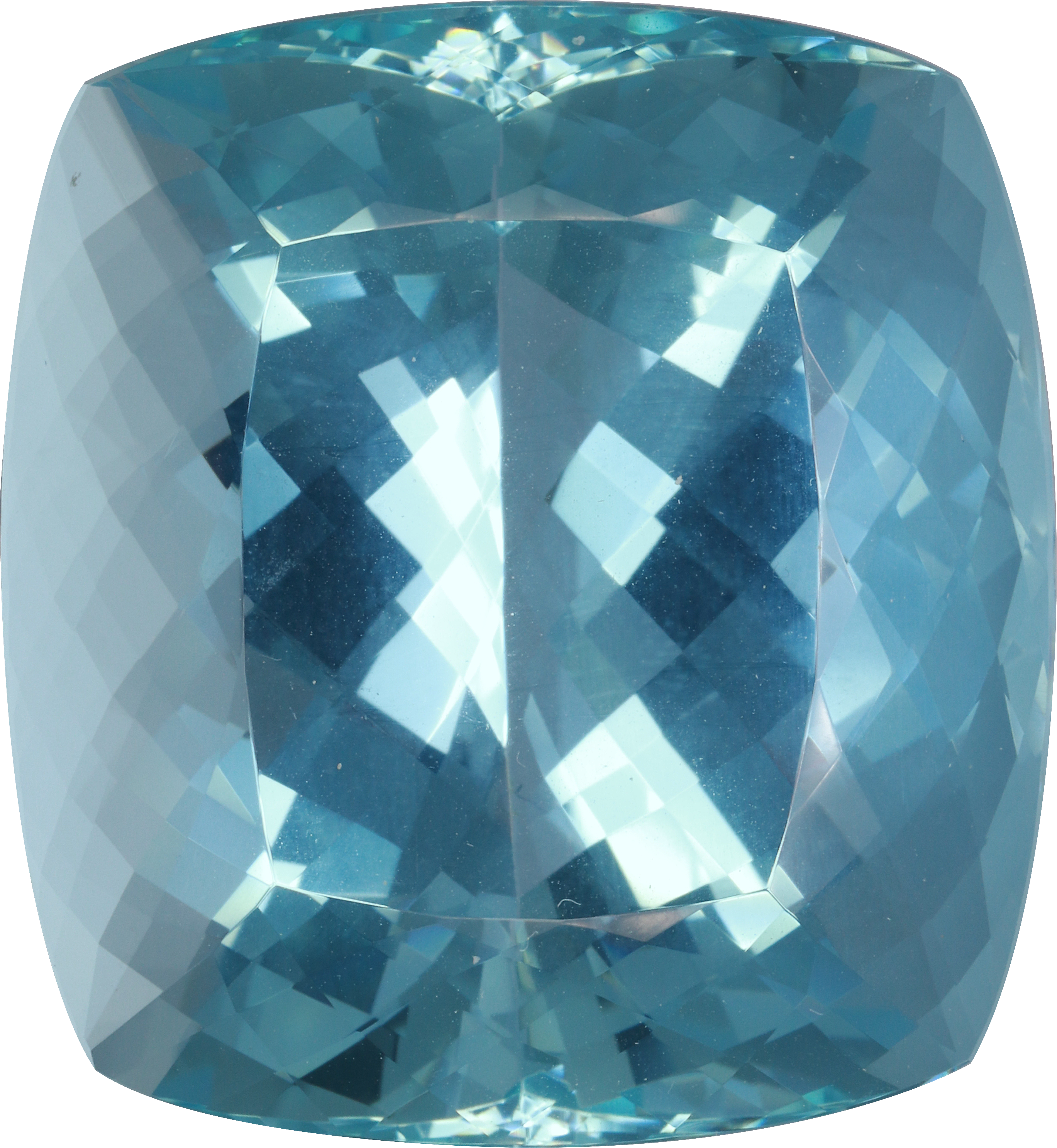 Cushion cut aquamarine, 31.45 by 28.95 mm, shown at actual size
