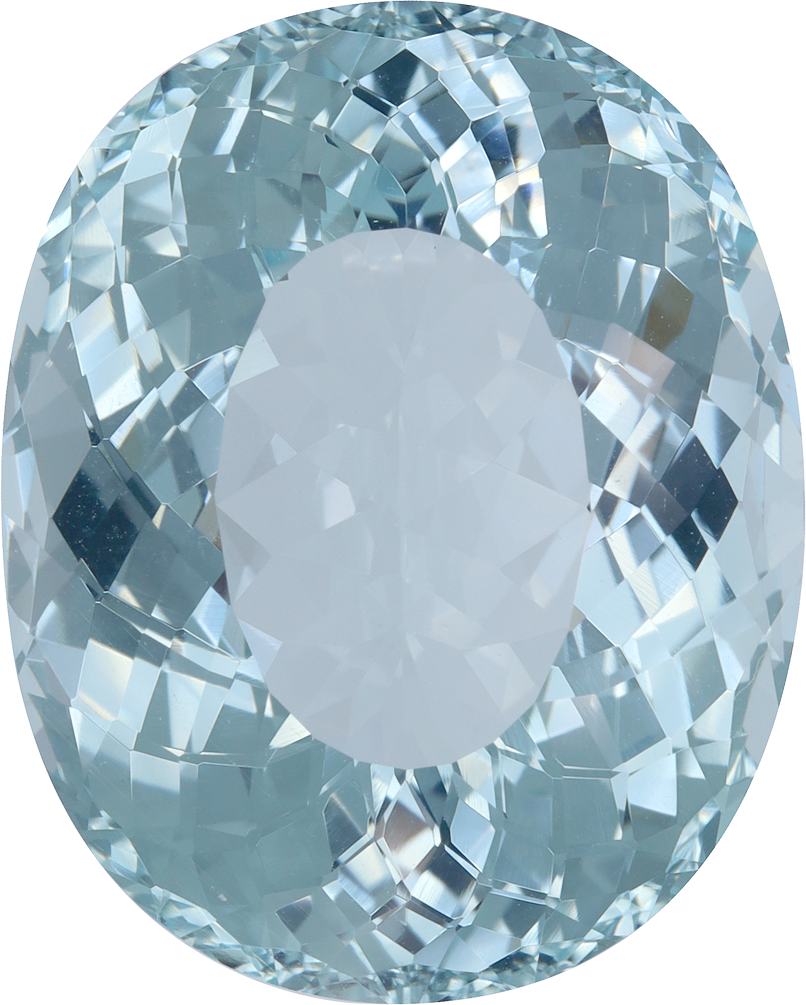 Oval cut aquamarine, 23.18 by 18.61 mm, shown at actual size