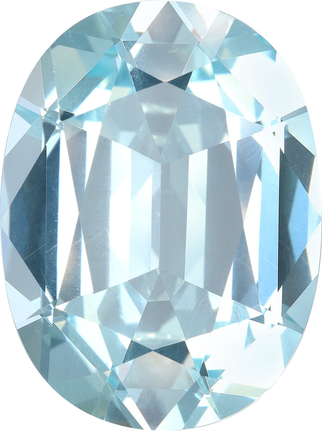 Cushion cut aquamarine, 23.63 by 17.61 mm, shown at actual size
